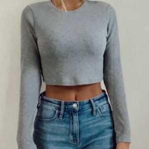 Gray long sleeve crop top